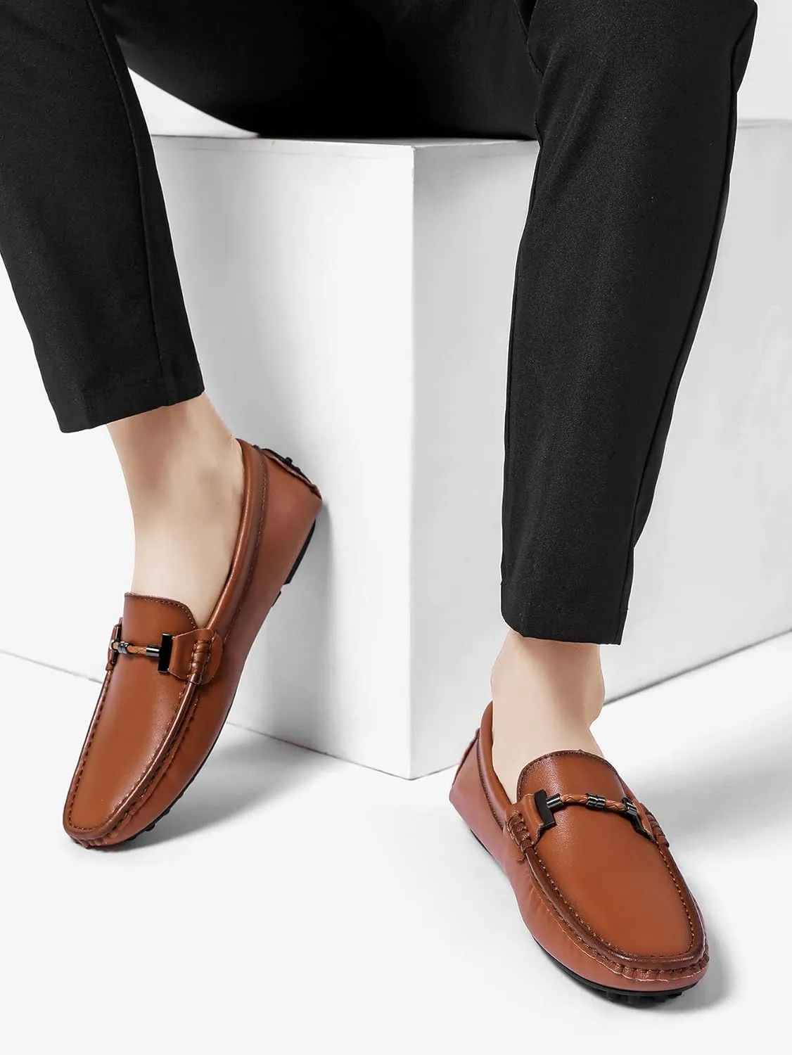 Santimon Men's Penny Loafers Moccasin Driving Shoes Slip On Flats Boat Shoes
