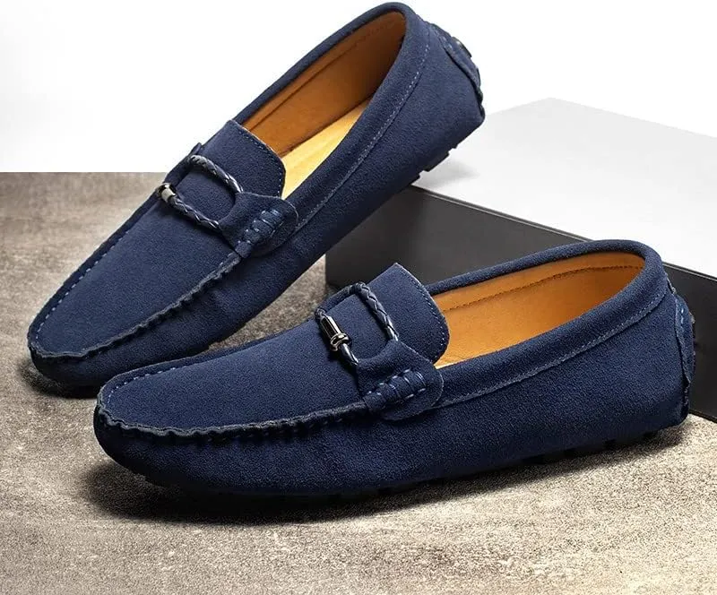 Santimon Men's Suede Casual Loafers Comfortable Office Slip on Lightweight Walking Driving Dress Shoes