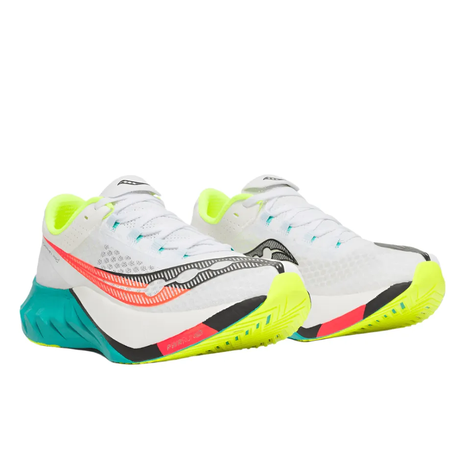 Saucony Men's Endorphin Pro 4 Running Shoes in White/Mutant AW25 recycled shoes responsive running shoes