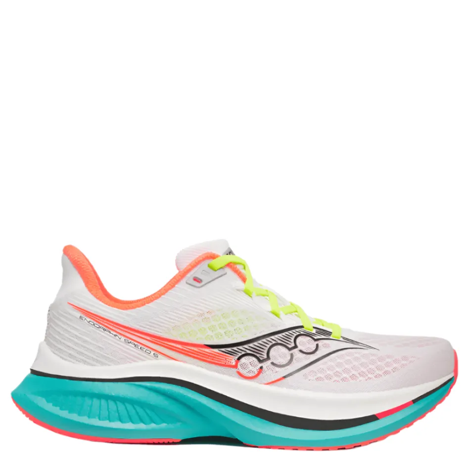Saucony Men's Endorphin Speed 5 Running Shoes in White/Mutant AW25 Synthetic Overlay