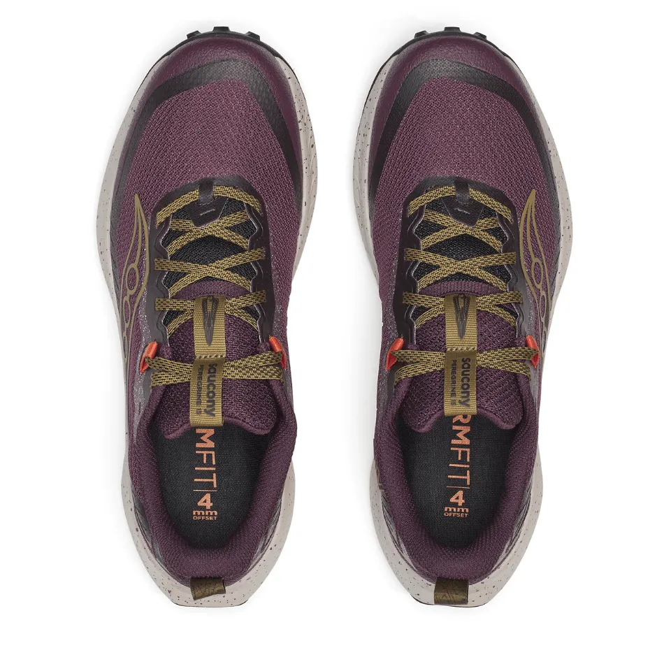 Saucony Men's Peregrine 15 Trail Running Shoes in Wine/Kodiak AW25 antimicrobial upper shoes