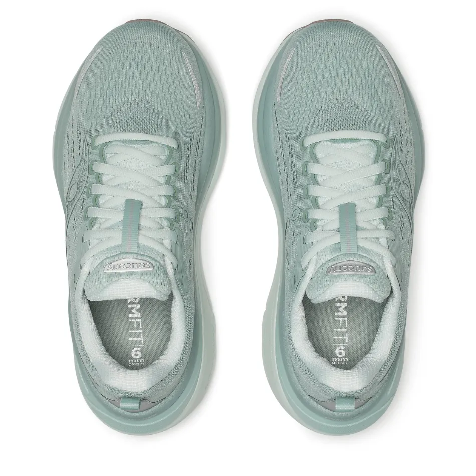 Impact Resistant Toe Guard Slip Resistant Outsole Saucony Women's Hurricane 25 Running Shoes in Iceberg/Aloe AW25