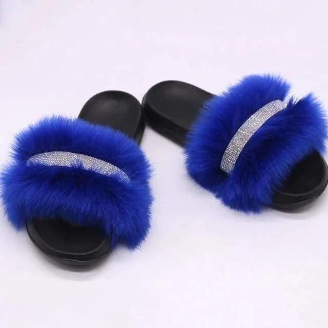 Shiny Faux Fox Fur Slippers F2780