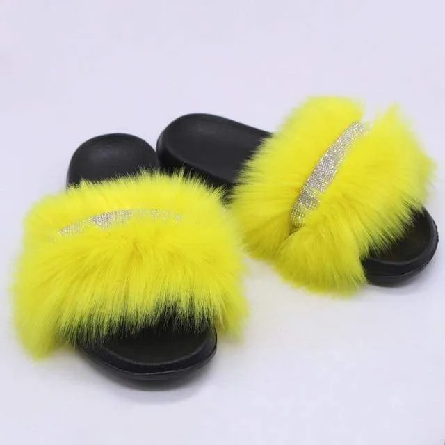Shiny Faux Fox Fur Slippers F2780