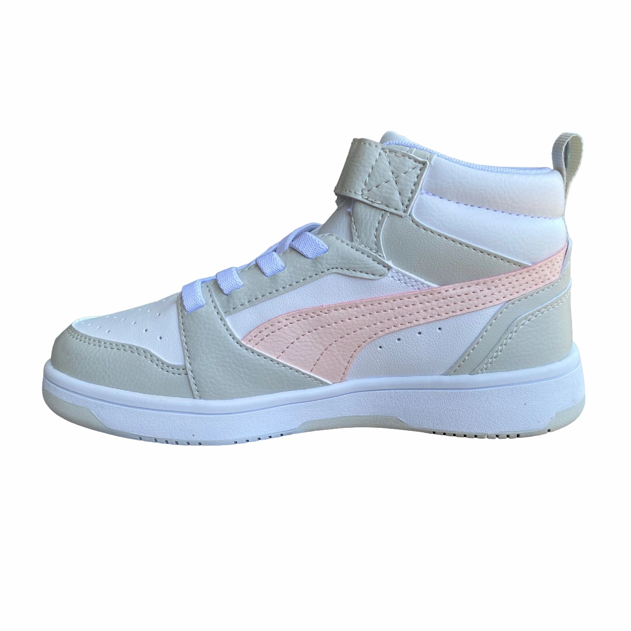 Puma scarpa alta da ragazza con laccio e strappo Rebound V6 AC PS 393832-04 bianco-rosa-grigio weekend runs