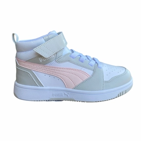 Puma scarpa alta da ragazza con laccio e strappo Rebound V6 AC PS 393832-04 bianco-rosa-grigio solid - color running wear Micro Adjust Straps