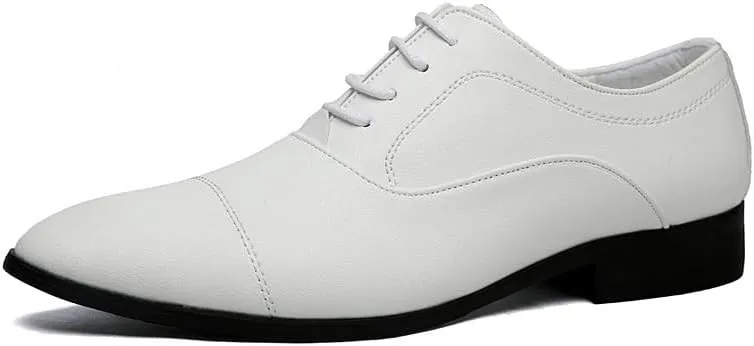 Shoes Dress Oxford for Men Lace Up Pointed Toe Vegan Leather Cap Toe Derby Shoes Non Slip Low Top Slip Resistant Rubber Sole Party