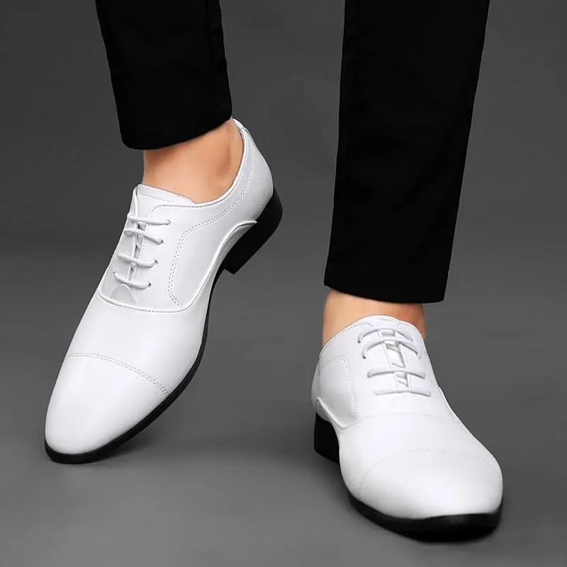 Shoes Dress Oxford for Men Lace Up Pointed Toe Vegan Leather Cap Toe Derby Shoes Non Slip Low Top Slip Resistant Rubber Sole Party
