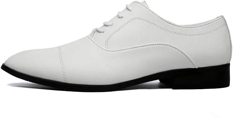 Shoes Dress Oxford for Men Lace Up Pointed Toe Vegan Leather Cap Toe Derby Shoes Non Slip Low Top Slip Resistant Rubber Sole Party