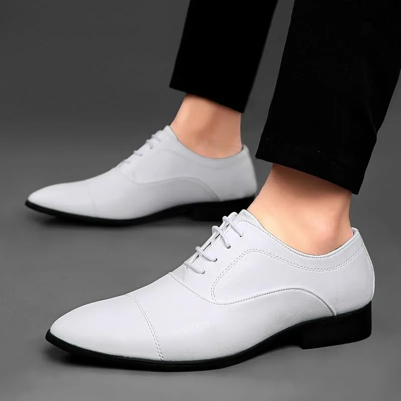 Shoes Dress Oxford for Men Lace Up Pointed Toe Vegan Leather Cap Toe Derby Shoes Non Slip Low Top Slip Resistant Rubber Sole Party