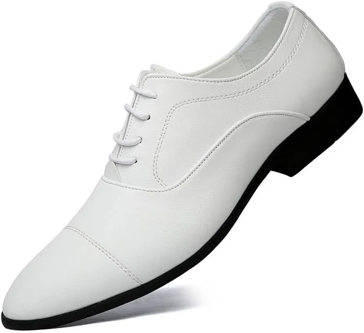 Shoes Dress Oxford for Men Lace Up Pointed Toe Vegan Leather Cap Toe Derby Shoes Non Slip Low Top Slip Resistant Rubber Sole Party