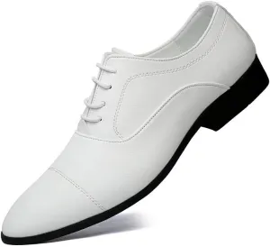 Shoes Dress Oxford for Men Lace Up Pointed Toe Vegan Leather Cap Toe Derby Shoes Non Slip Low Top Slip Resistant Rubber Sole Party