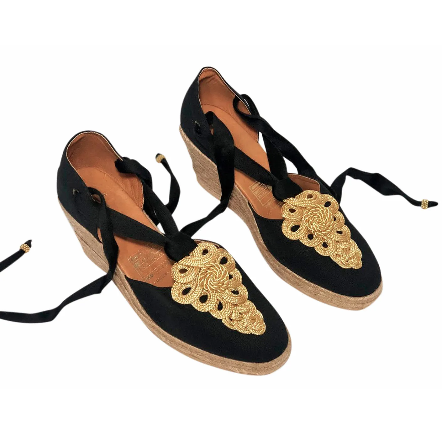Silvia Cobos PALOMINO Lace Up Espadrille Wedges in Black