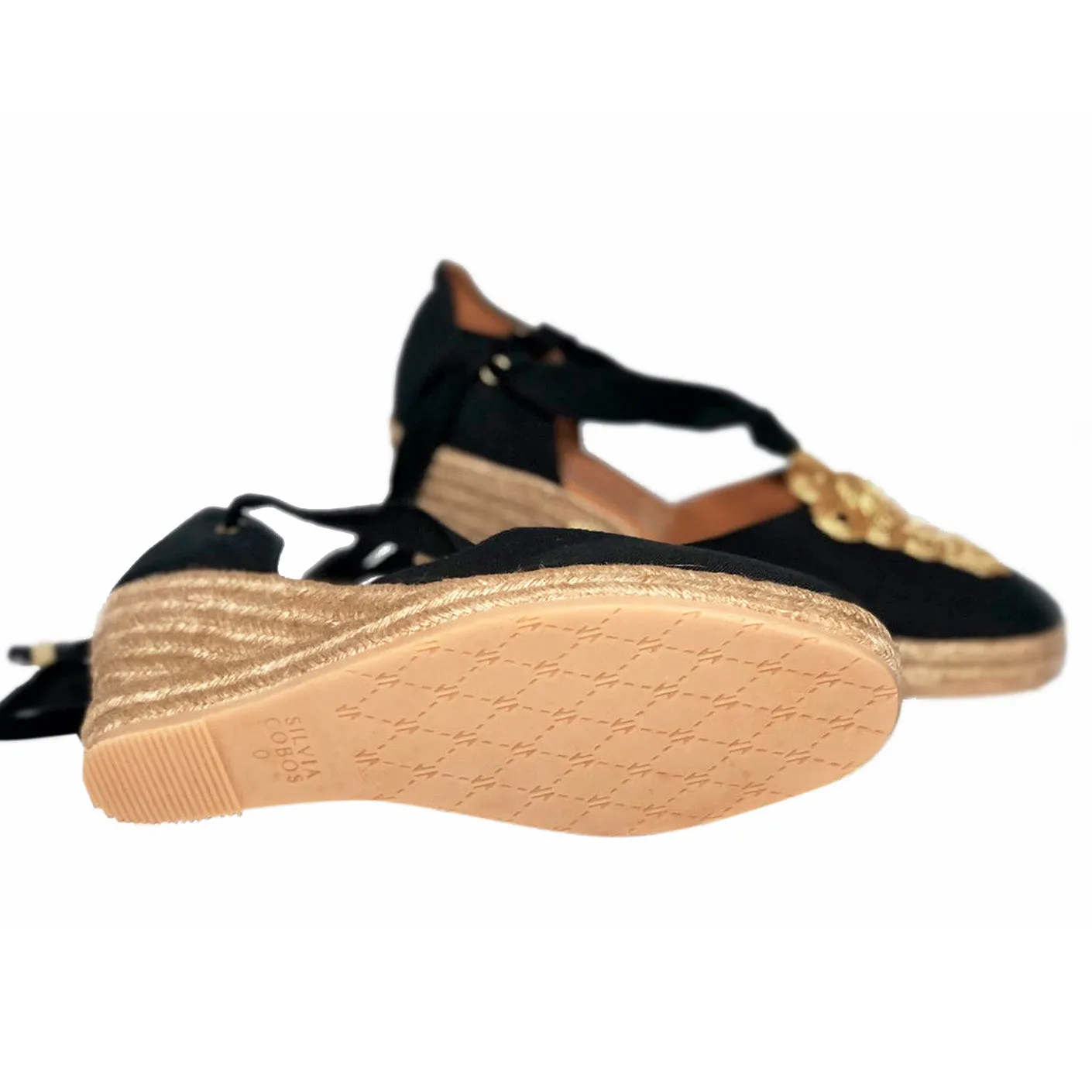 Silvia Cobos PALOMINO Lace Up Espadrille Wedges in Black