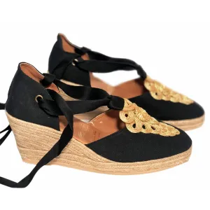 Silvia Cobos PALOMINO Lace Up Espadrille Wedges in Black
