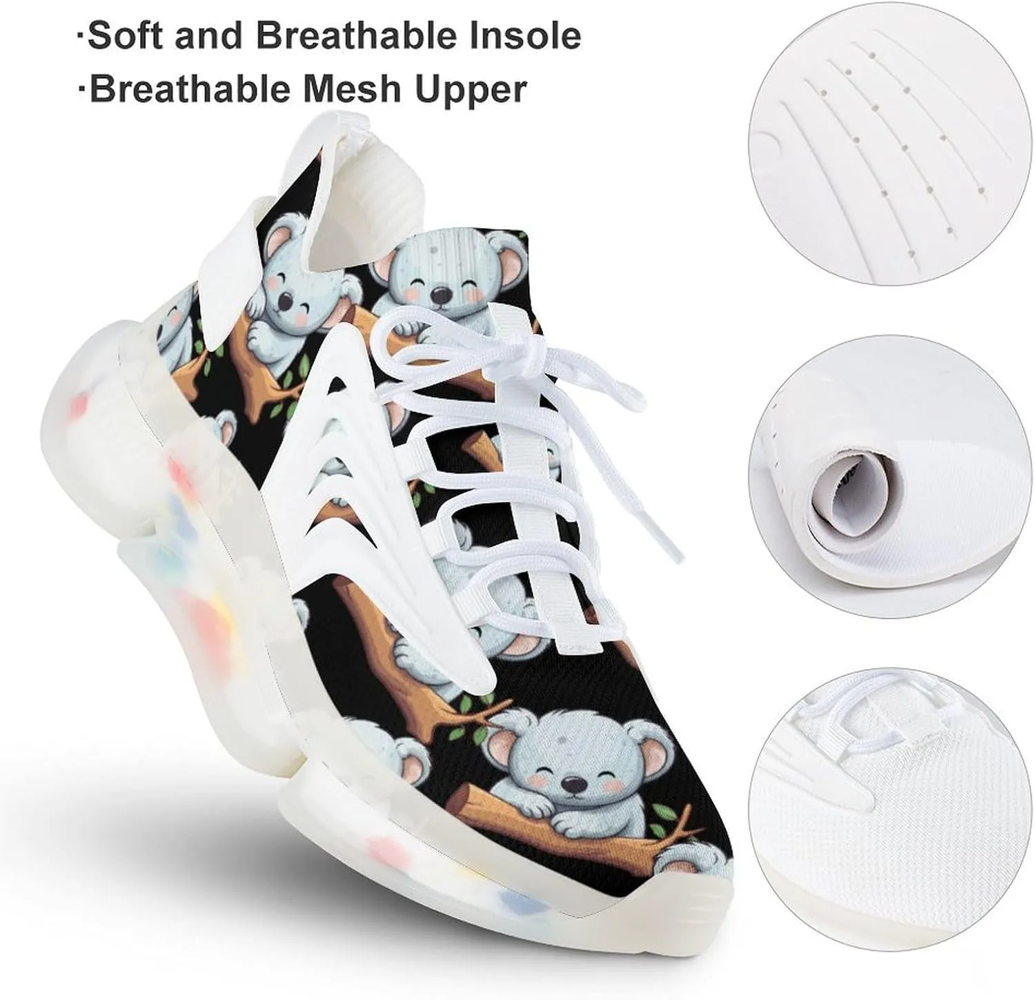 Sleeping Cute Koala Bear Mens Sneakers Running Shoes Lightweight Athletic Shoes for Jogging Walking Gym