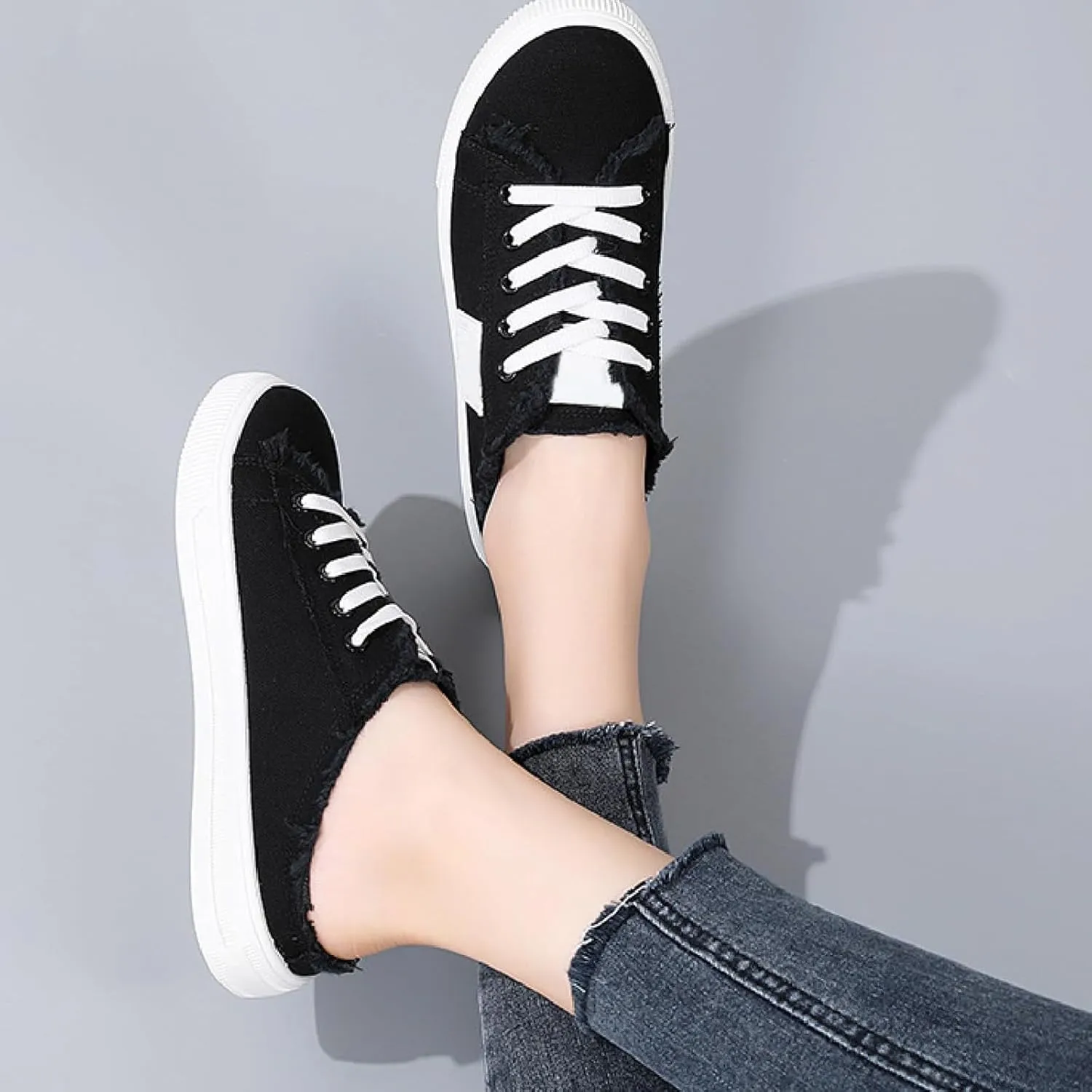 Slip On Sneakers Women Canvas Shoes Women's Mules & Clogs Fashion Comfortable Mules Womens Non Slip Loafers Casual Backless Shoes Slip On Shoe