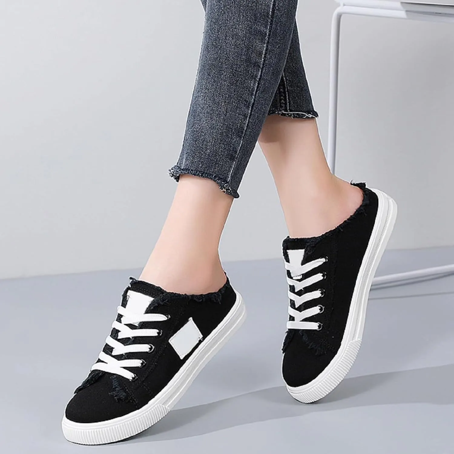 Slip On Sneakers Women Canvas Shoes Women's Mules & Clogs Fashion Comfortable Mules Womens Non Slip Loafers Casual Backless Shoes Slip On Shoe
