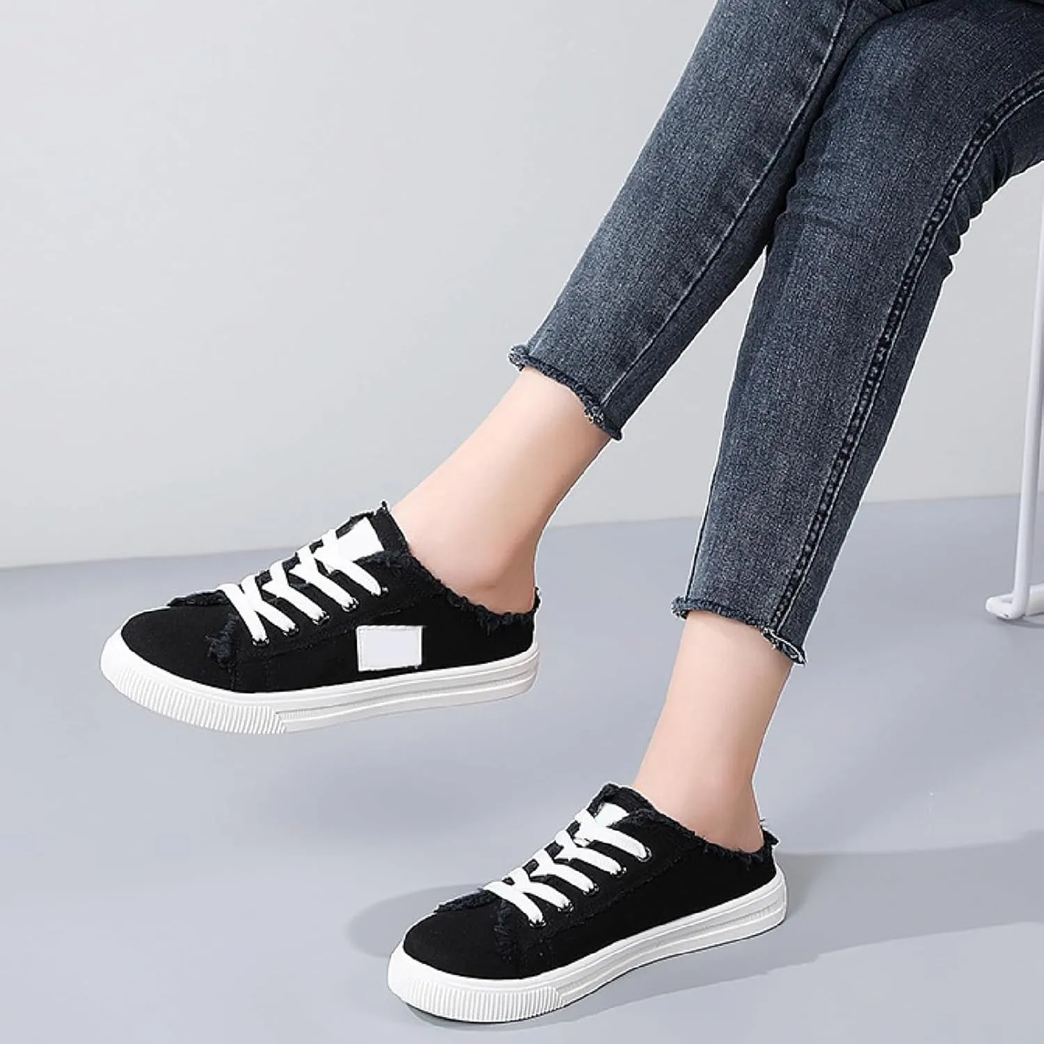 Slip On Sneakers Women Canvas Shoes Women's Mules & Clogs Fashion Comfortable Mules Womens Non Slip Loafers Casual Backless Shoes Slip On Shoe