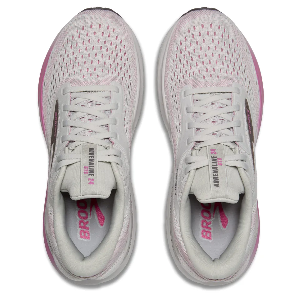 High Shine Brooks Women's Adrenaline GTS 24 Running Shoes in Oyster/Excalibur/Pink AW25