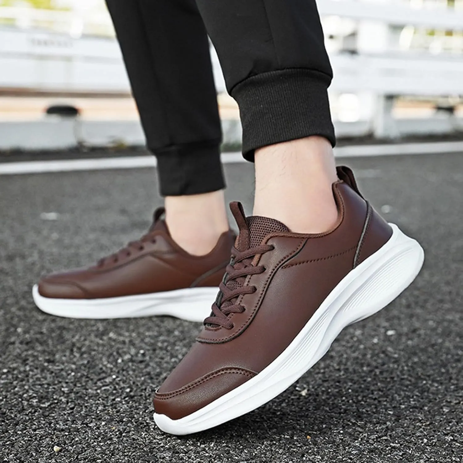 Sneakers for Women Leather Casual Lace Up Non-Slip Walking Shoes Comfortable Tennis Running Shoes Womens Sneakers