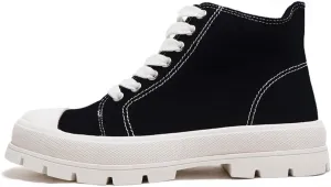 SODA Soda Womens Lug Hi Top Lace up Canvas Sneaker Shoes Crayon Black-White 10