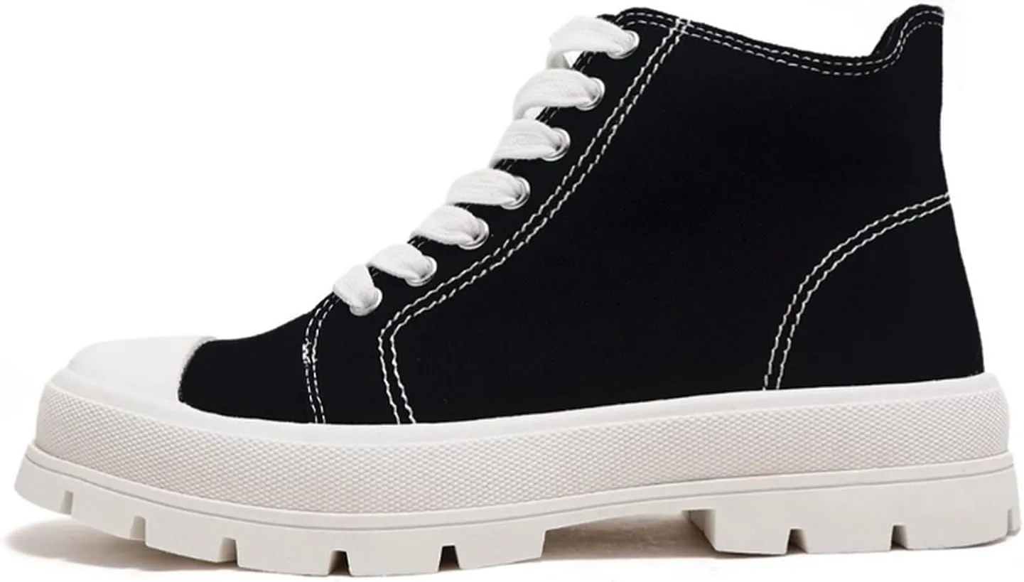 SODA Womens Lug Hi Top Lace up Canvas Sneaker Shoes Crayon Black-White 9