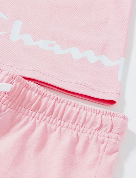 Champion Completino da bambina Legacy American Classics logo T-shirt   Short 404686 PS024 CNP rosa confetto hypoallergenic material Functional Fashion
