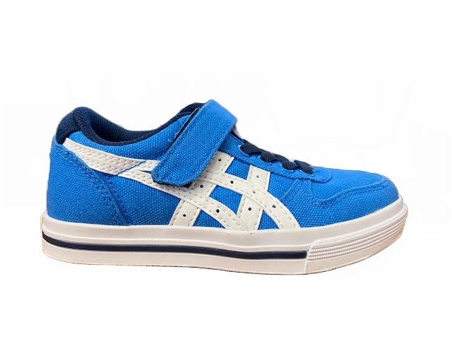 contemporary running option Onitsuka Tiger scarpa sneakers da ragazzo con laccine elastico e velcro Aaron C5A1N 4201 azzurro bianco