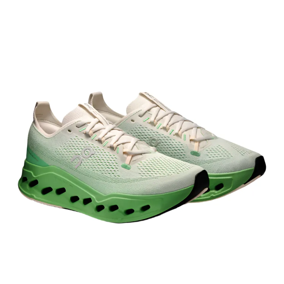 walkers' shoes toe box roomy On Men's Cloudsurfer Max Running Shoes in Ivory/Honeydew AW25