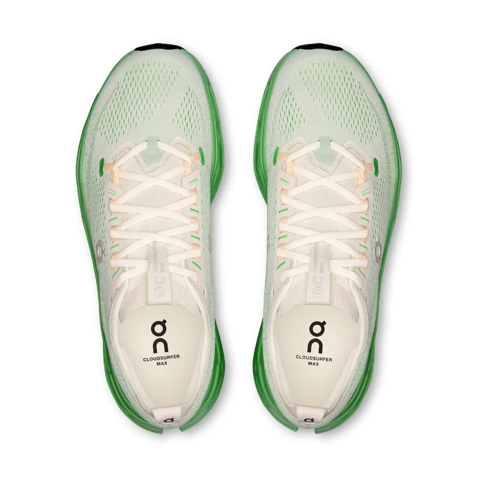 On Men's Cloudsurfer Max Running Shoes in Ivory/Honeydew AW25 Neutral Stride Engineering Lateral Stability Walls