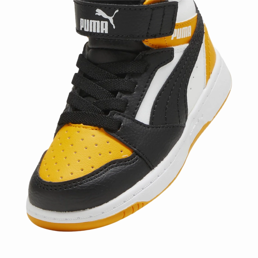 Puma scarpa alta da ragazzi con laccio e strappo Rebound V6 393832-19 bianco-nero-mandarino Foot Structure