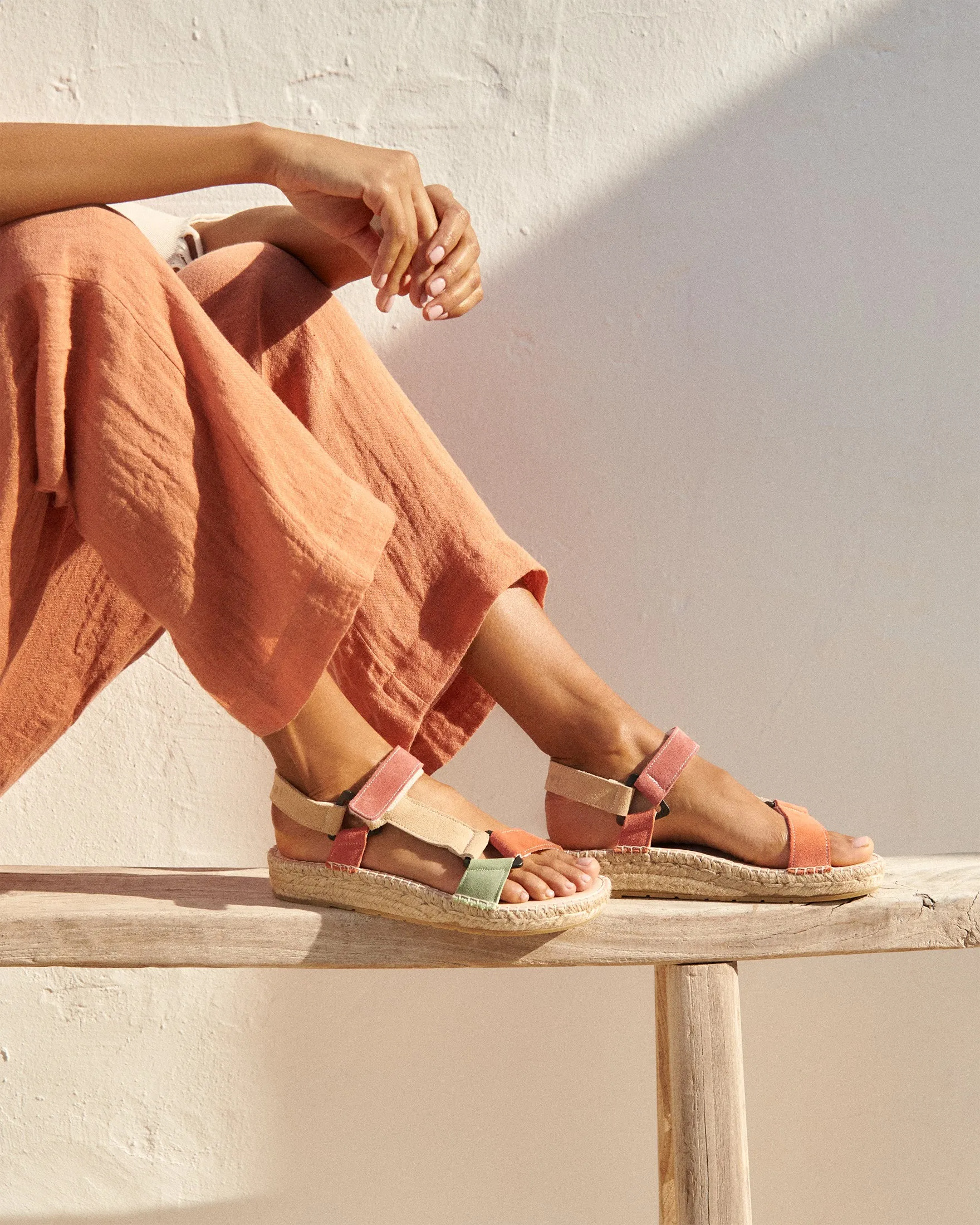 Suede Hiking Sandals - R74JH - Venice Orange Rust, Champagne Beige and, Terracotta