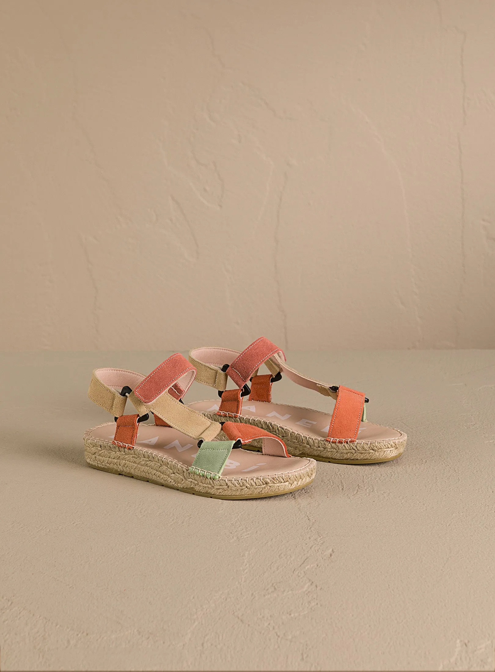 Suede Hiking Sandals - R74JH - Venice Orange Rust, Champagne Beige and, Terracotta