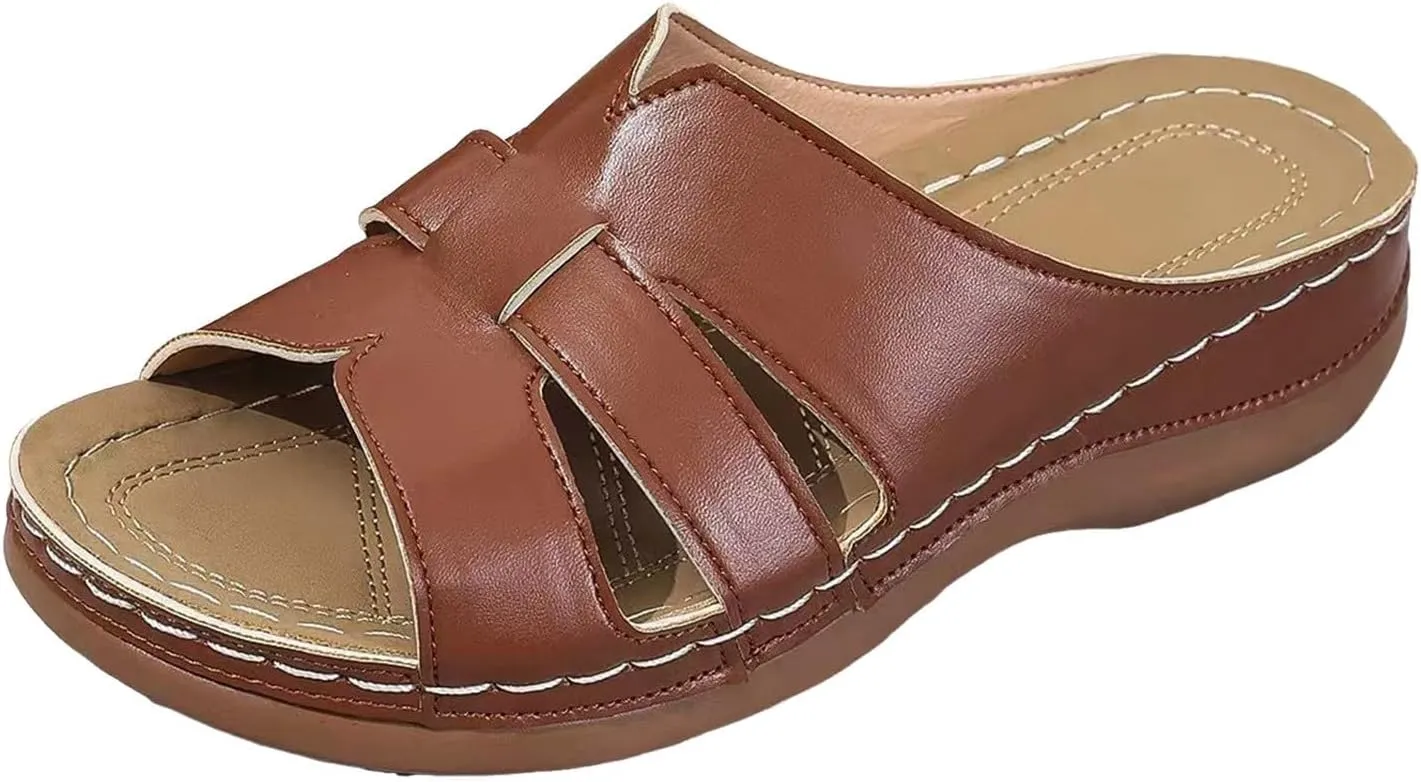 Summer Leather Platform Sandals for Women Comfortable Arch Support Soft Cushion Beach Wedges Sandals Leather Casual Dress Open Toes Non Slip Shoes