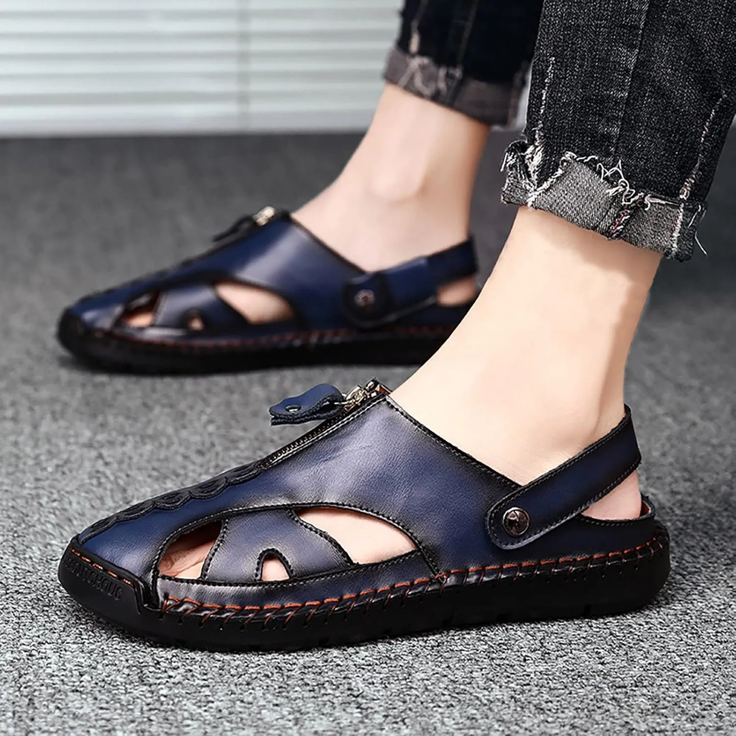 Summer Leather Sandals Breathable Sports Handmade Large Men's Casual Shoes Versatile Closed Toe Sandals for Men