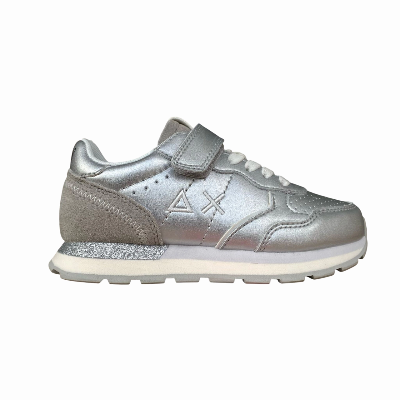 Arch Tech Elastic Edge Guarding Sun68 scarpa sneakers in pelle con laccio elastico e stappo da bambina Big Ally Z35408K 44 argento