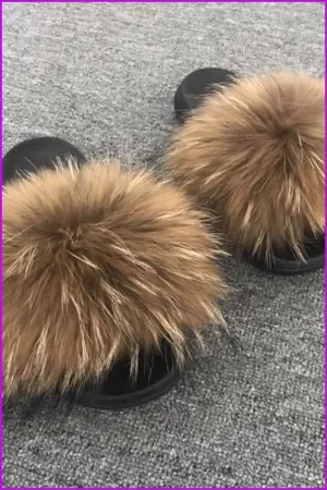 Super Fluffy Raccoon PVC Fur Slides F136