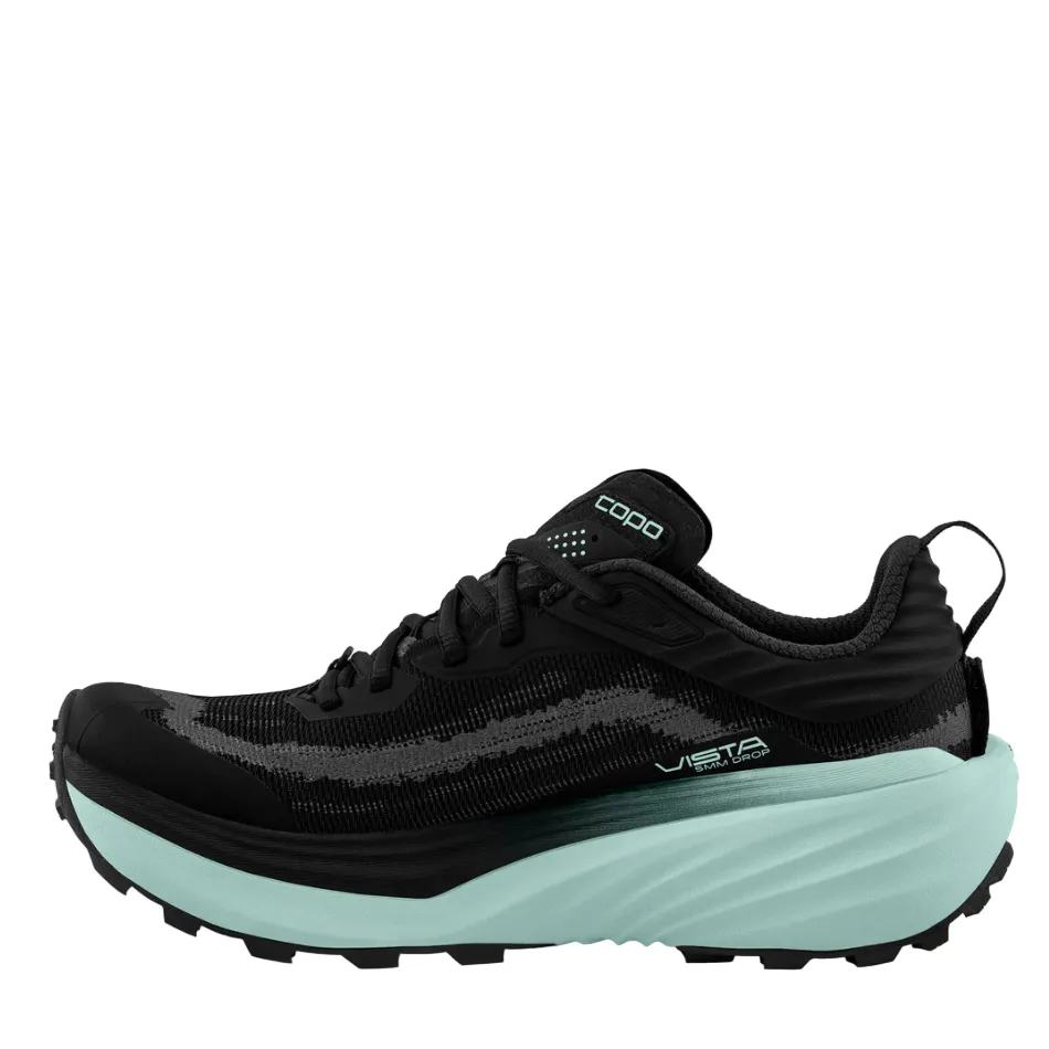 Bacterial Resistant Lining Heel lockdown Topo Women's Vista Running Shoes in Black/Mint AW25