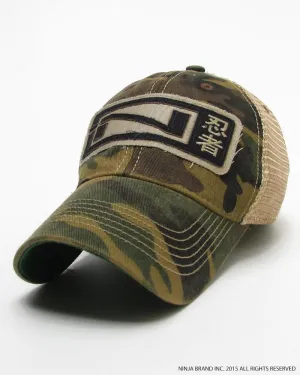 Tattered Kanji Ninja Logo Snapback Trucker Hat - Camo
