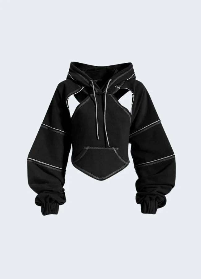 Techwear Cropped Backless Hoodie Cut Out