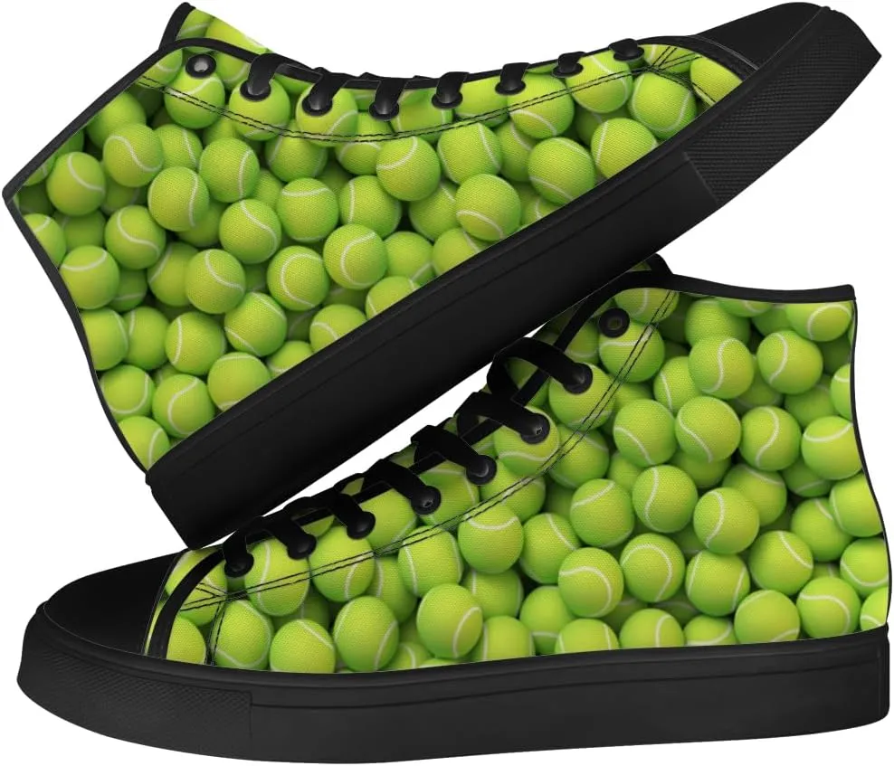 Tennis Ball High Top Canvas Shoes High Top Sneakers Lace Up Casual Shoes Gifts for Men Women