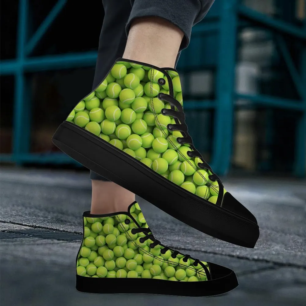 Tennis Ball High Top Canvas Shoes High Top Sneakers Lace Up Casual Shoes Gifts for Men Women
