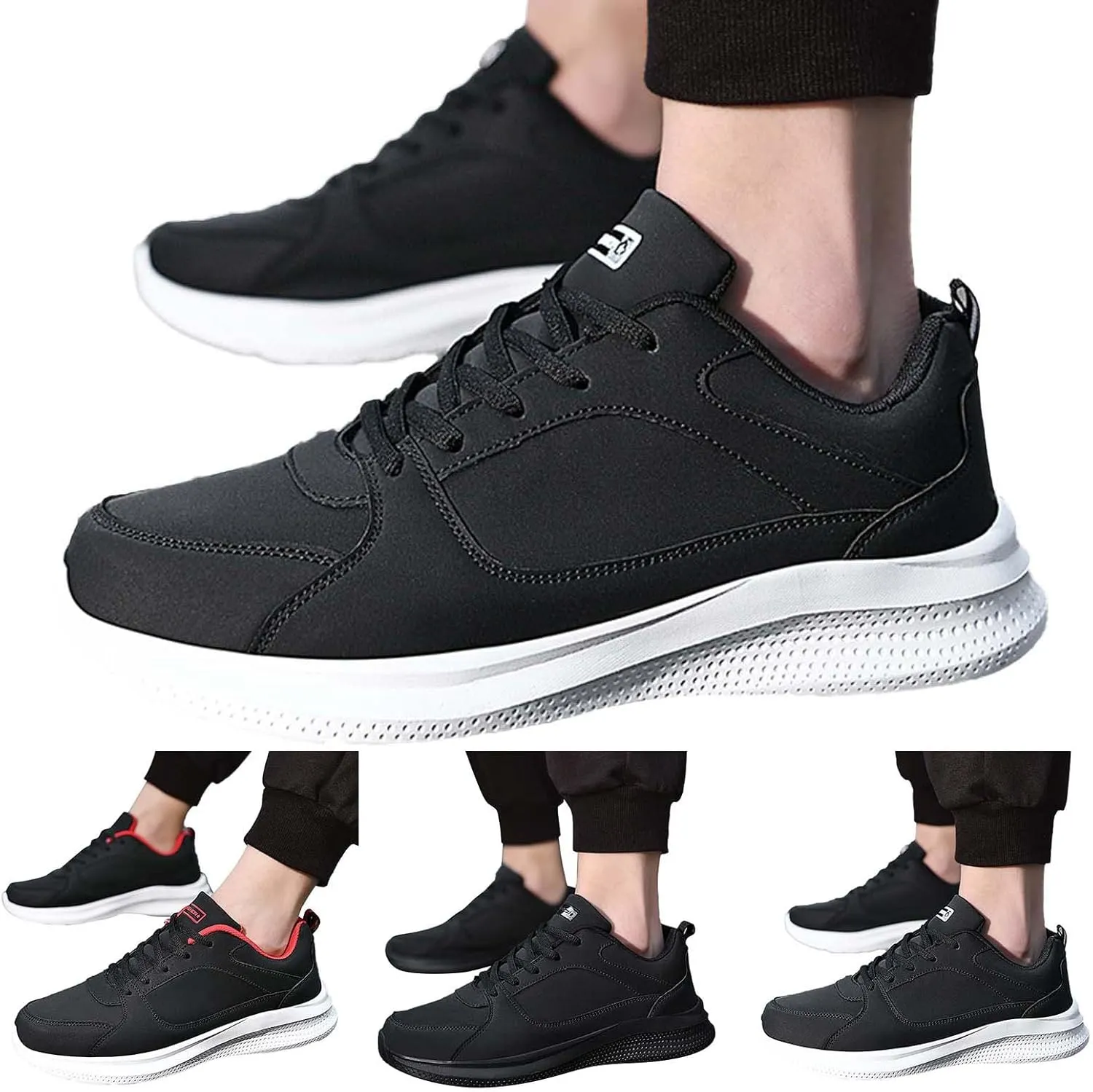 Tennis Shoes for Men Casual Dress Shoes for Men Lightweight Breathable Slip on Running Boots Mens Slip on Walking Blade Tennis Black Sneakers Mens