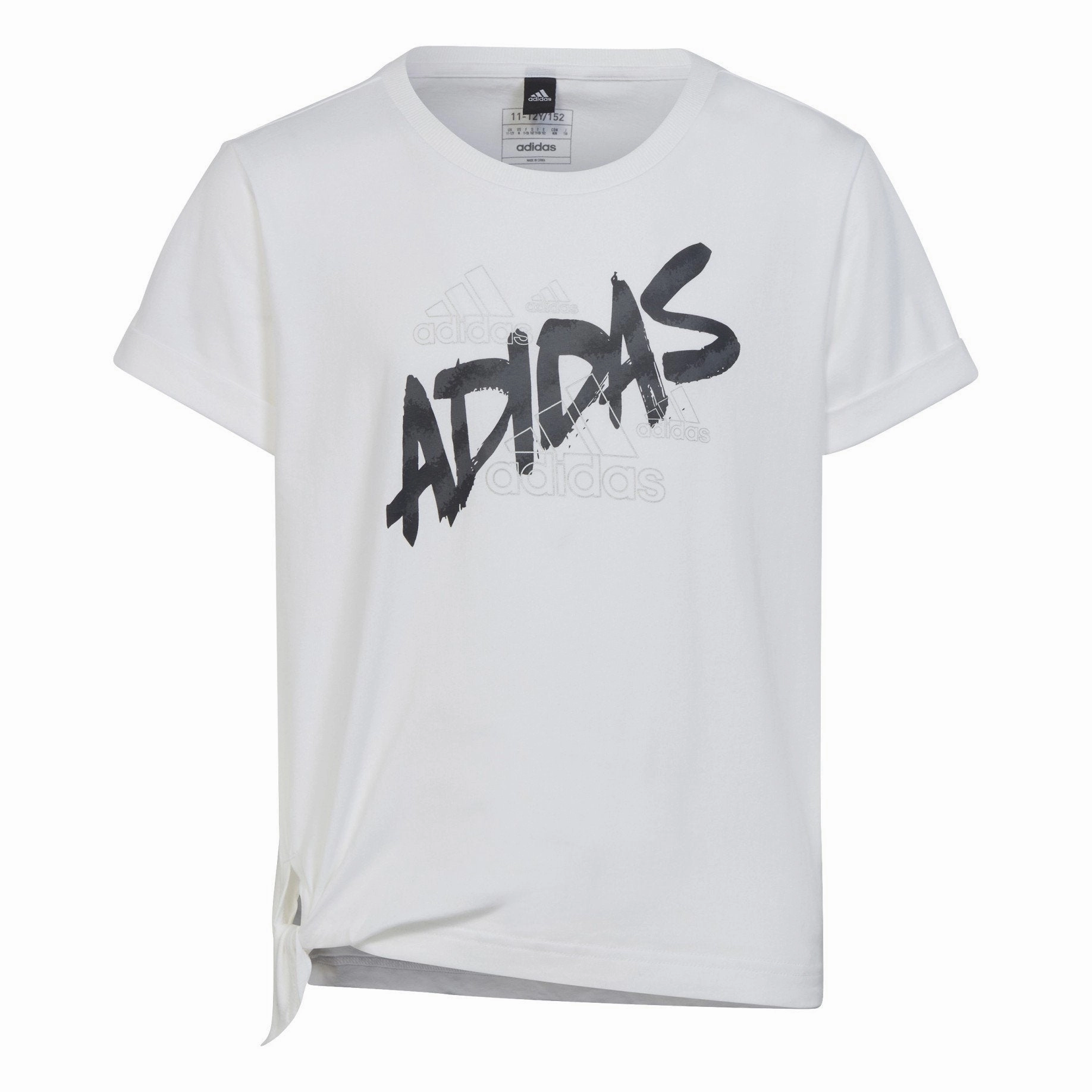 Adidas T-shirt manica corta in cotone da ragazza con nodo laterale HR5818 white Indoor clothing