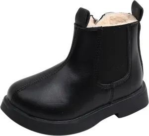 Toddler Fuzzy Lined Booties With Side Zipper Kids Girls Boys aterproof Slip On Ankle Short Boots Winter Outdoor Shoes