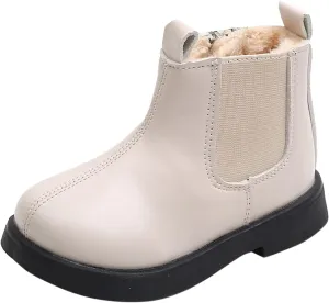 Toddler Fuzzy Lined Booties With Side Zipper Kids Girls Boys aterproof Slip On Ankle Short Boots Winter Outdoor Shoes
