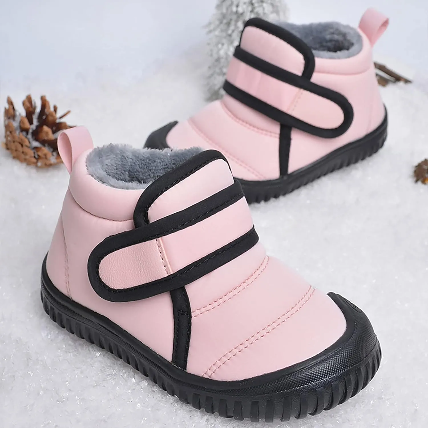 Toddler Unisex Winter Snow Boots Boys Girls Cold Weather Faux  Thermal Lined Winter Anti Slip Outdoor Shoes