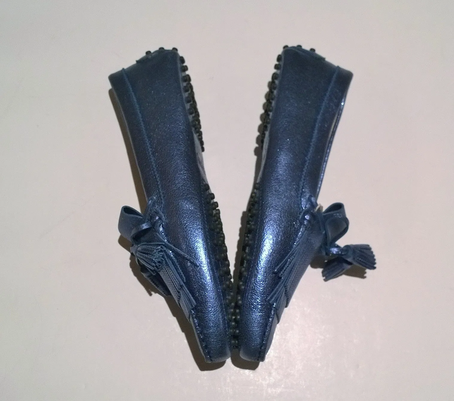 Tod's Denim Metallic Blue Leather Loafers with Tassels Driving Shoes Gommino