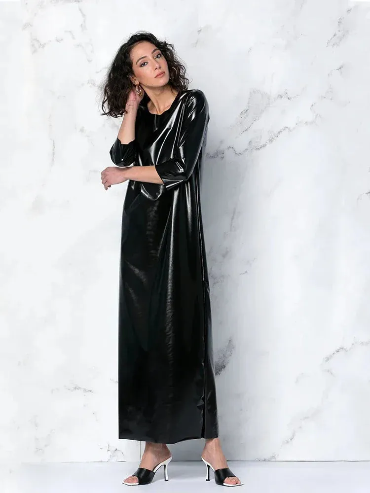 Trend4us Women's Glossy Patent Leather Maxi Dress